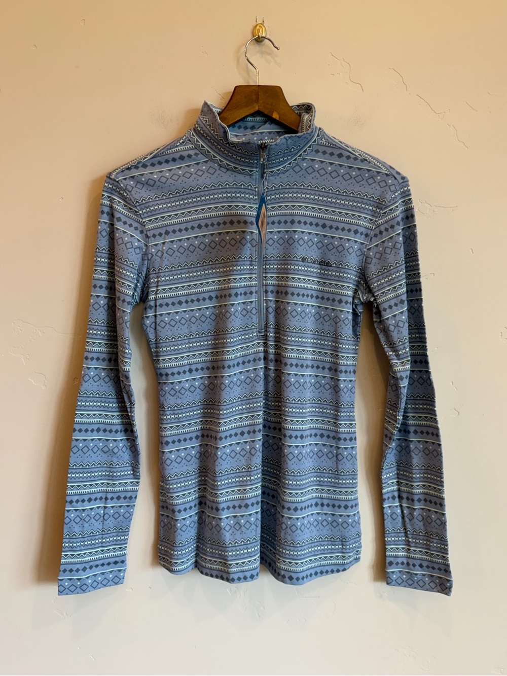 COLUMBIA Blue Drifting Snow Half Zip Cotton Blend Long Sleeve